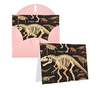 Blank Greetings Card 4'' X 6'' With Envelopes, Dinosaur Skeleton Print Thank You Cards Note Cards Pink All Occasion Cards For Christmas Holidays Birthday Graduation Anniversaries
