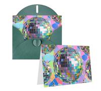 Blank Greetings Card 4'' X 6'' With Envelopes, Disco Ball Pattern Thank You Cards Note Cards Dark Green All Occasion Cards For Christmas Holidays Birthday Graduation Anniversaries