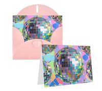Blank Greetings Card 4'' X 6'' With Envelopes, Disco Ball Pattern Thank You Cards Note Cards Pink All Occasion Cards For Christmas Holidays Birthday Graduation Anniversaries