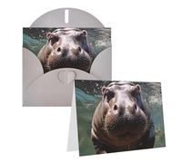 Blank Greetings Card 4'' X 6'' With Envelopes, Diving Hippo Thank You Cards Note Cards Gray All Occasion Cards For Christmas Holidays Birthday Graduation Anniversaries