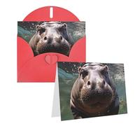 Blank Greetings Card 4'' X 6'' With Envelopes, Diving Hippo Thank You Cards Note Cards Red All Occasion Cards For Christmas Holidays Birthday Graduation Anniversaries
