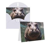 Blank Greetings Card 4'' X 6'' With Envelopes, Diving Hippo Thank You Cards Note Cards White All Occasion Cards For Christmas Holidays Birthday Graduation Anniversaries