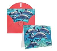 Blank Greetings Card 4'' X 6'' With Envelopes, Dolphins Art Thank You Cards Note Cards Red All Occasion Cards For Christmas Holidays Birthday Graduation Anniversaries