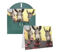 Blank Greetings Card 4'' X 6'' With Envelopes, Donkey And Flower Thank You Cards Note Cards Dark Green All Occasion Cards For Christmas Holidays Birthday Graduation Anniversaries