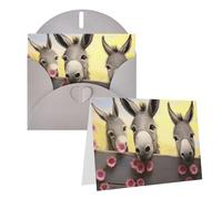 Blank Greetings Card 4'' X 6'' With Envelopes, Donkey And Flower Thank You Cards Note Cards Gray All Occasion Cards For Christmas Holidays Birthday Graduation Anniversaries