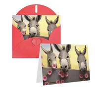 Blank Greetings Card 4'' X 6'' With Envelopes, Donkey And Flower Thank You Cards Note Cards Red All Occasion Cards For Christmas Holidays Birthday Graduation Anniversaries
