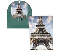 Blank Greetings Card 4'' X 6'' With Envelopes , Eiffel Tower French Paris Monument Thank You Cards Note Cards Dark Green All Occasion Cards For Christmas Holidays Birthday Graduation Anniversaries