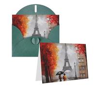 Blank Greetings Card 4'' X 6'' With Envelopes, Eiffel Tower Paris Painting Thank You Cards Note Cards Dark Green All Occasion Cards For Christmas Holidays Birthday Graduation Anniversaries