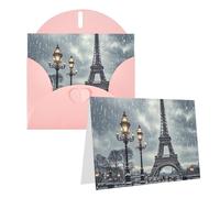 Blank Greetings Card 4'' X 6'' With Envelopes, Eiffel Tower Winter Rainy Thank You Cards Note Cards Pink All Occasion Cards For Christmas Holidays Birthday Graduation Anniversaries