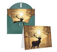 Blank Greetings Card 4'' X 6'' With Envelopes, Elk Artwork Thank You Cards Note Cards Dark Green All Occasion Cards For Christmas Holidays Birthday Graduation Anniversaries