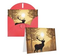 Blank Greetings Card 4'' X 6'' With Envelopes, Elk Artwork Thank You Cards Note Cards Red All Occasion Cards For Christmas Holidays Birthday Graduation Anniversaries