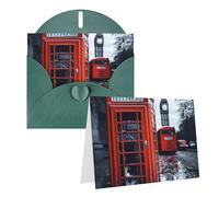 Blank Greetings Card 4'' X 6'' With Envelopes, England Uk Retro London Telephone Thank You Cards Note Cards Dark Green All Occasion Cards For Christmas Holidays Birthday Graduation Anniversaries