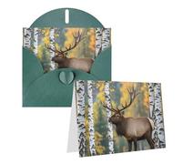 Blank Greetings Card 4'' X 6'' With Envelopes, Fall Birch Leaves Elk Thank You Cards Note Cards Dark Green All Occasion Cards For Christmas Holidays Birthday Graduation Anniversaries