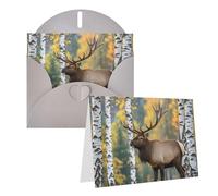Blank Greetings Card 4'' X 6'' With Envelopes, Fall Birch Leaves Elk Thank You Cards Note Cards Gray All Occasion Cards For Christmas Holidays Birthday Graduation Anniversaries