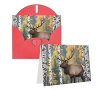 Blank Greetings Card 4'' X 6'' With Envelopes, Fall Birch Leaves Elk Thank You Cards Note Cards Red All Occasion Cards For Christmas Holidays Birthday Graduation Anniversaries
