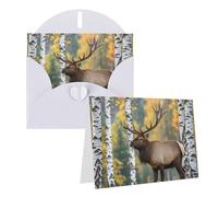 Blank Greetings Card 4'' X 6'' With Envelopes, Fall Birch Leaves Elk Thank You Cards Note Cards White All Occasion Cards For Christmas Holidays Birthday Graduation Anniversaries