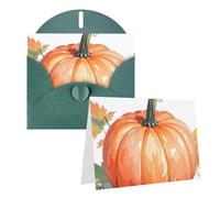 Blank Greetings Card 4'' X 6'' With Envelopes, Fall Watercolor Pumpkins Thank You Cards Note Cards Dark Green All Occasion Cards For Christmas Holidays Birthday Graduation Anniversaries
