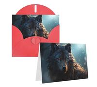 Blank Greetings Card 4'' X 6'' With Envelopes, Fantasy Wolf Thank You Cards Note Cards Red All Occasion Cards For Christmas Holidays Birthday Graduation Anniversaries
