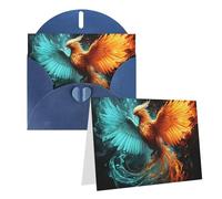 Blank Greetings Card 4'' X 6'' With Envelopes, Fire And Water Phoenix Thank You Cards Note Cards Blue All Occasion Cards For Christmas Holidays Birthday Graduation Anniversaries