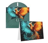 Blank Greetings Card 4'' X 6'' With Envelopes, Fire And Water Phoenix Thank You Cards Note Cards Dark Green All Occasion Cards For Christmas Holidays Birthday Graduation Anniversaries