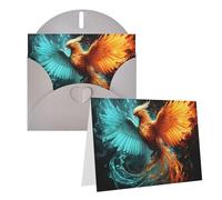 Blank Greetings Card 4'' X 6'' With Envelopes, Fire And Water Phoenix Thank You Cards Note Cards Gray All Occasion Cards For Christmas Holidays Birthday Graduation Anniversaries