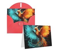 Blank Greetings Card 4'' X 6'' With Envelopes, Fire And Water Phoenix Thank You Cards Note Cards Red All Occasion Cards For Christmas Holidays Birthday Graduation Anniversaries