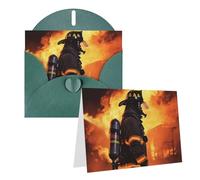 Blank Greetings Card 4'' X 6'' With Envelopes, Firefighter Fireman Flame Thank You Cards Note Cards Dark Green All Occasion Cards For Christmas Holidays Birthday Graduation Anniversaries
