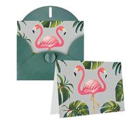 Blank Greetings Card 4'' X 6'' With Envelopes, Flamingo Palm Trees Leaf Thank You Cards Note Cards Dark Green All Occasion Cards For Christmas Holidays Birthday Graduation Anniversaries