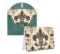 Blank Greetings Card 4'' X 6'' With Envelopes, Fleur-De-Lis And Coat Arms Knight Thank You Cards Note Cards Dark Green All Occasion Cards For Christmas Holidays Birthday Graduation Anniversaries