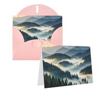 Blank Greetings Card 4'' X 6'' With Envelopes, Foggy Mountains Forest Thank You Cards Note Cards Pink All Occasion Cards For Christmas Holidays Birthday Graduation Anniversaries