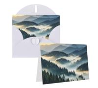 Blank Greetings Card 4'' X 6'' With Envelopes, Foggy Mountains Forest Thank You Cards Note Cards White All Occasion Cards For Christmas Holidays Birthday Graduation Anniversaries