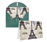 Blank Greetings Card 4'' X 6'' With Envelopes, French Paris Tour Eiffel Tower Thank You Cards Note Cards Dark Green All Occasion Cards For Christmas Holidays Birthday Graduation Anniversaries