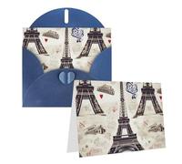Blank Greetings Card 4'' X 6'' With Envelopes, French Paris Tour Eiffel Tower Thank You Cards Note Cards Blue All Occasion Cards For Christmas Holidays Birthday Graduation Anniversaries