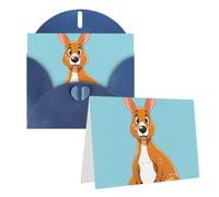 Blank Greetings Card 4'' X 6'' With Envelopes, Funny Cartoon Kangaroo Zoo Thank You Cards Note Cards Blue All Occasion Cards For Christmas Holidays Birthday Graduation Anniversaries