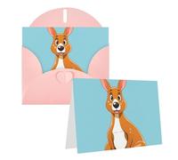Blank Greetings Card 4'' X 6'' With Envelopes, Funny Cartoon Kangaroo Zoo Thank You Cards Note Cards Pink All Occasion Cards For Christmas Holidays Birthday Graduation Anniversaries