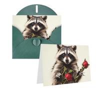 Blank Greetings Card 4'' X 6'' With Envelopes, Funny Raccoon Thank You Cards Note Cards Dark Green All Occasion Cards For Christmas Holidays Birthday Graduation Anniversaries