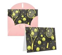 Blank Greetings Card 4'' X 6'' With Envelopes, Funny Tennis Racquets And Tennis Balls Thank You Cards Note Cards Pink All Occasion Cards For Christmas Holidays Birthday Graduation Anniversaries