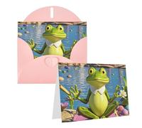 Blank Greetings Card 4'' X 6'' With Envelopes, Funny Yoga Frog Thank You Cards Note Cards Pink All Occasion Cards For Christmas Holidays Birthday Graduation Anniversaries