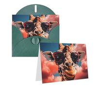 Blank Greetings Card 4'' X 6'' With Envelopes, Giraffe Wearing Sunglasses Thank You Cards Note Cards Dark Green All Occasion Cards For Christmas Holidays Birthday Graduation Anniversaries