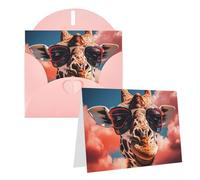 Blank Greetings Card 4'' X 6'' With Envelopes, Giraffe Wearing Sunglasses Thank You Cards Note Cards Pink All Occasion Cards For Christmas Holidays Birthday Graduation Anniversaries
