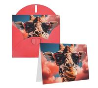 Blank Greetings Card 4'' X 6'' With Envelopes, Giraffe Wearing Sunglasses Thank You Cards Note Cards Red All Occasion Cards For Christmas Holidays Birthday Graduation Anniversaries