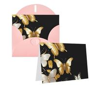 Blank Greetings Card 4'' X 6'' With Envelopes, Gold White Butterflies Black Thank You Cards Note Cards Pink All Occasion Cards For Christmas Holidays Birthday Graduation Anniversaries
