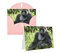 Blank Greetings Card 4'' X 6'' With Envelopes, Gorilla In The Grass Thank You Cards Note Cards Pink All Occasion Cards For Christmas Holidays Birthday Graduation Anniversaries