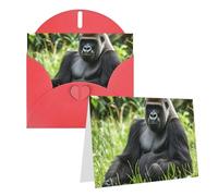 Blank Greetings Card 4'' X 6'' With Envelopes, Gorilla In The Grass Thank You Cards Note Cards Red All Occasion Cards For Christmas Holidays Birthday Graduation Anniversaries