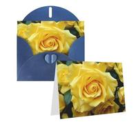 Blank Greetings Card 4'' X 6'' With Envelopes, Graceful Yellow Rose Flower Thank You Cards Note Cards Blue All Occasion Cards For Christmas Holidays Birthday Graduation Anniversaries