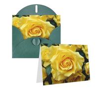 Blank Greetings Card 4'' X 6'' With Envelopes, Graceful Yellow Rose Flower Thank You Cards Note Cards Dark Green All Occasion Cards For Christmas Holidays Birthday Graduation Anniversaries
