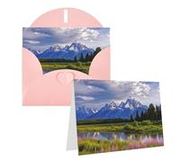 Blank Greetings Card 4'' X 6'' With Envelopes, Grand Teton National Park Thank You Cards Note Cards Pink All Occasion Cards For Christmas Holidays Birthday Graduation Anniversaries