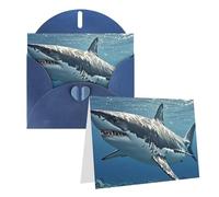Blank Greetings Card 4'' X 6'' With Envelopes, Great White Shark Thank You Cards Note Cards Blue All Occasion Cards For Christmas Holidays Birthday Graduation Anniversaries