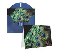 Blank Greetings Card 4'' X 6'' With Envelopes, Green Peacock Feather Thank You Cards Note Cards Blue All Occasion Cards For Christmas Holidays Birthday Graduation Anniversaries