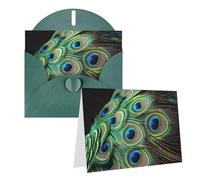 Blank Greetings Card 4'' X 6'' With Envelopes, Green Peacock Feather Thank You Cards Note Cards Dark Green All Occasion Cards For Christmas Holidays Birthday Graduation Anniversaries
